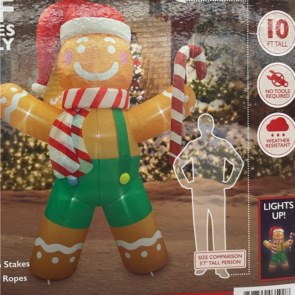 NIB 10 foot LED Light Up Inflatable Christmas Gingerbread Man Yard Holiday Decor